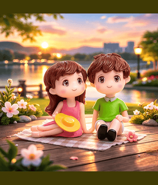 Exopick Relaxing Couple Miniatures Romantic Gifts for Boyfriend Girlfriend - 2pcs/set Decorative Showpiece - 5 cm (Resin, Multicolor)