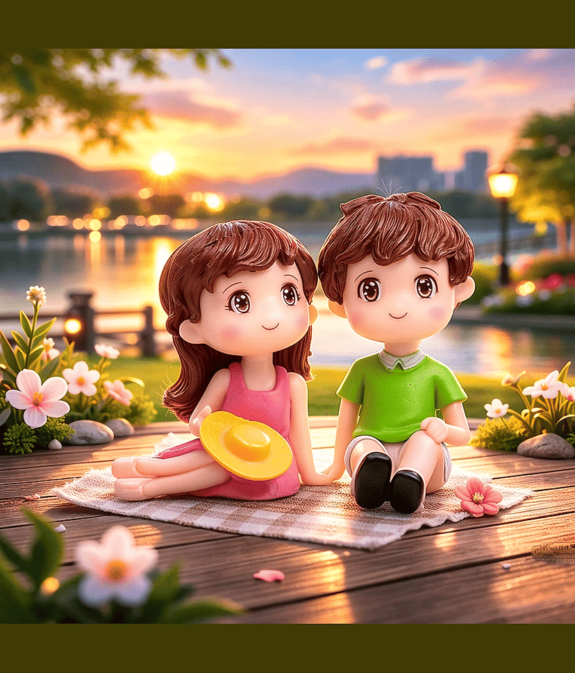 Exopick Relaxing Couple Miniatures Romantic Gifts for Boyfriend Girlfriend - 2pcs/set Decorative Showpiece - 5 cm (Resin, Multicolor)
