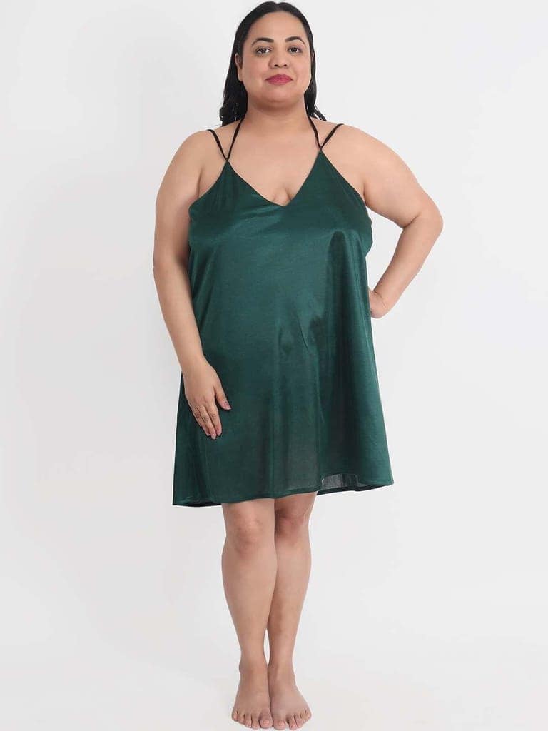 Plus Size Sexy Solid Satin Green Babydoll and Bikini Dress Dress for Honeymoon BB37Gb view 4