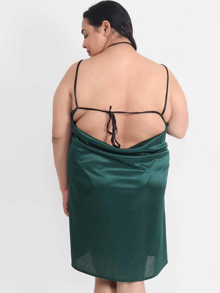Plus Size Sexy Solid Satin Green Babydoll and Bikini Dress Dress for Honeymoon BB37Gb view 5