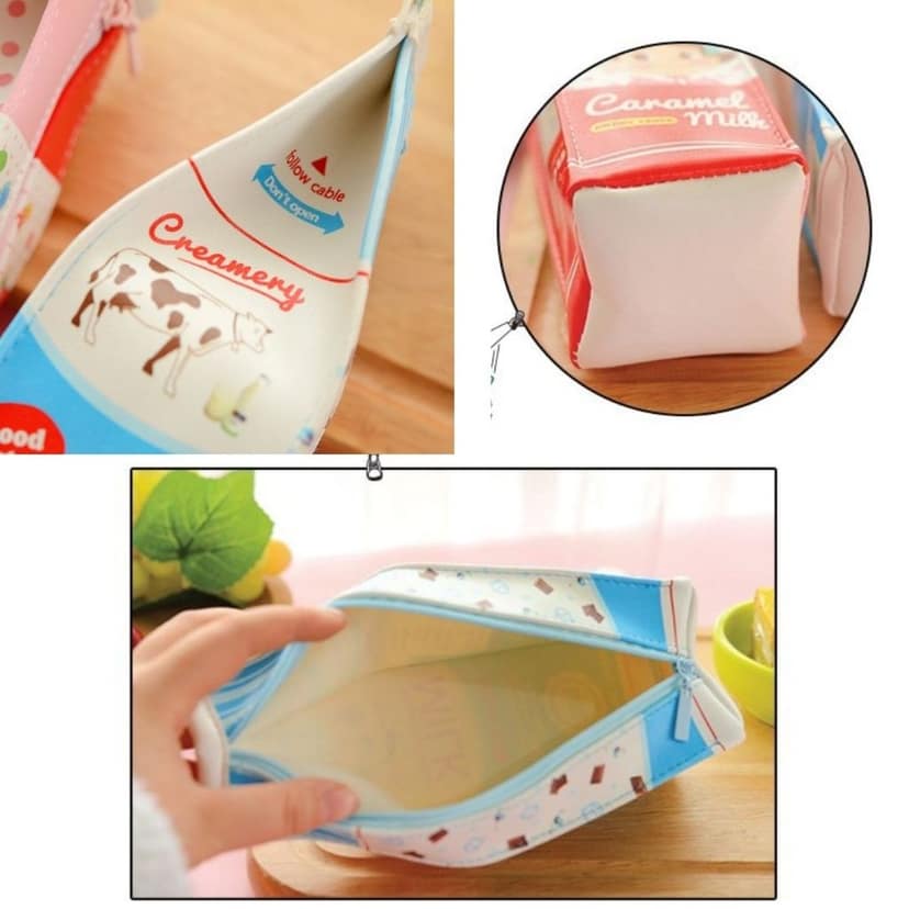 Milk Carton Pencil Case – Creative Cute Cartoon PU Leather Pencil Pouch, Large Capacity, Waterproof Stationery Organizer for School, Office & Travel view 4