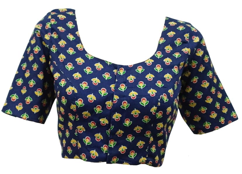 Mom and Me Women's Readymade Cotton Saree Blouse (Small, Navy Blue)