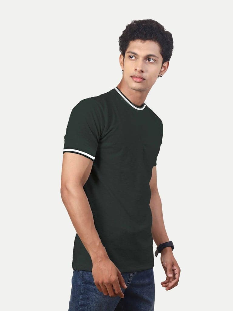 Men Olive Round Neck Tee with Sleeve Print view 2