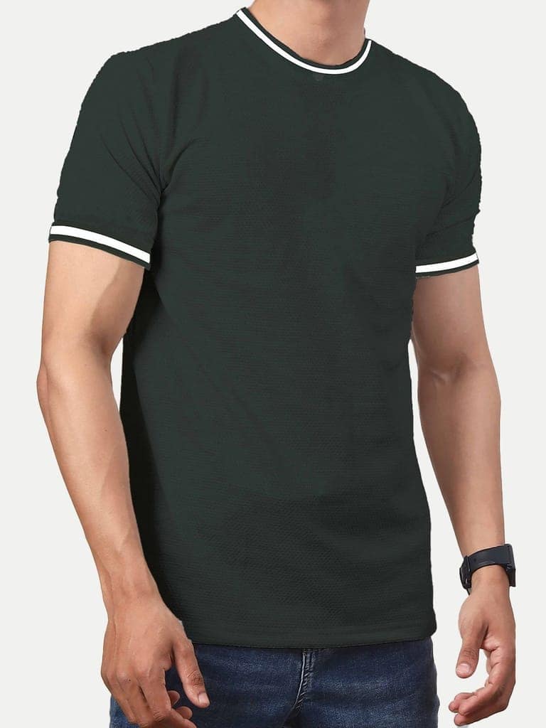Men Olive Round Neck Tee with Sleeve Print view 3