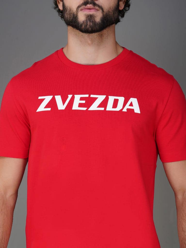 Men’s Round Neck Branded Cotton Jersey T-Shirt Red view 4