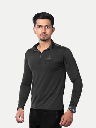Men Black Active wear Zipper Full Sleeve T Shirt