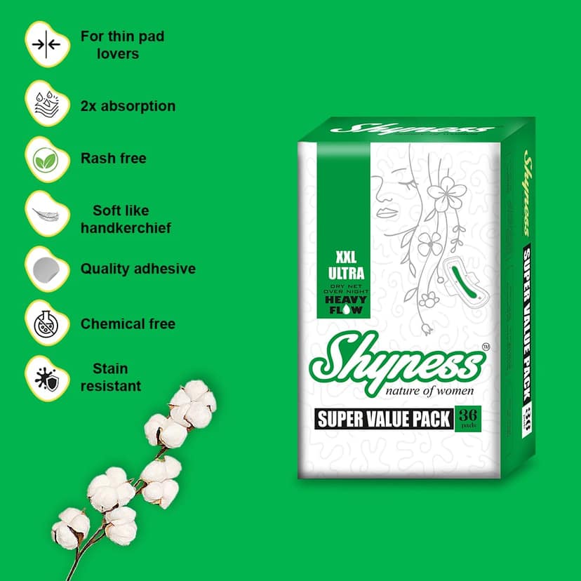 Shyness's Ultra XXL Heavy Flow Overnight Protection Pads for Ultimate Comfort & Leak Prevention - 36- Pads Combo Pack (pack of 2) view 2
