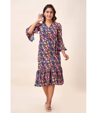 NeshamaKurti Women Crepe Printed Wrap Dress ( Red )