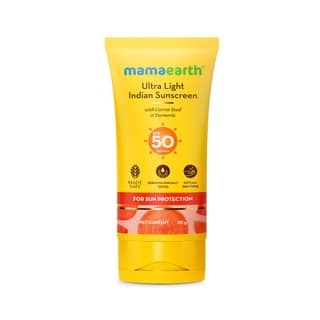 Mamaearth Ultra Light Indian Sunscreen with Carrot Seed & Turmeric | SPF 50 PA ++++ | UVA & UVB Protection | Tan Protection | No White Cast | Non-Greasy & Quick Absorbing | Super Lightweight | Suits All Skin Types | In-Vivo Tested | 50 g Mamaearth Ultra