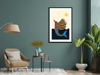 COLOURFUL MERMAID WALLART 16in X 24in WITH BLACK FRAME