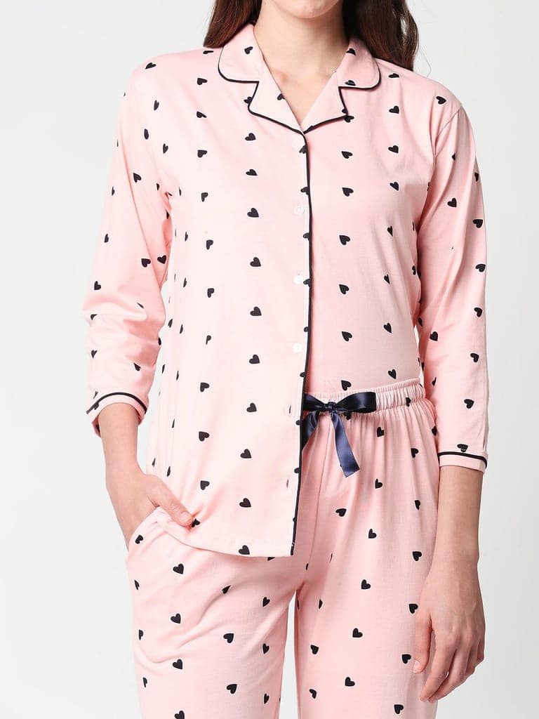 Zeyo Women Green Heart print Stylish Night suit set view 2
