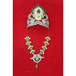 AD Jewellery Set for 12 inch Deities, Radha Krishna Crowns, Necklaces view 2