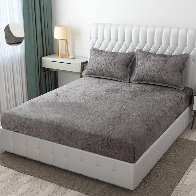 Brevard International Double Bed Flat Bedsheet | 190 GSM Flannel Super Soft Warm | With 2 Pillow Covers for Winters - 90x100 Inches, Cadet Grey
