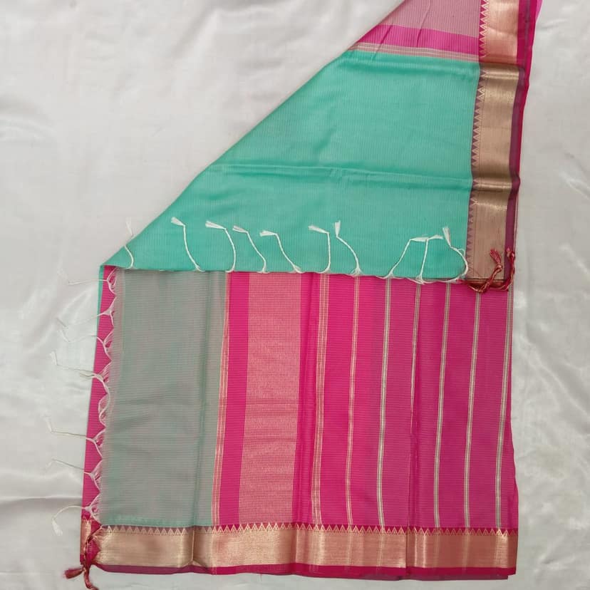 Cotton Saree with Blouse - Mint Green view 3