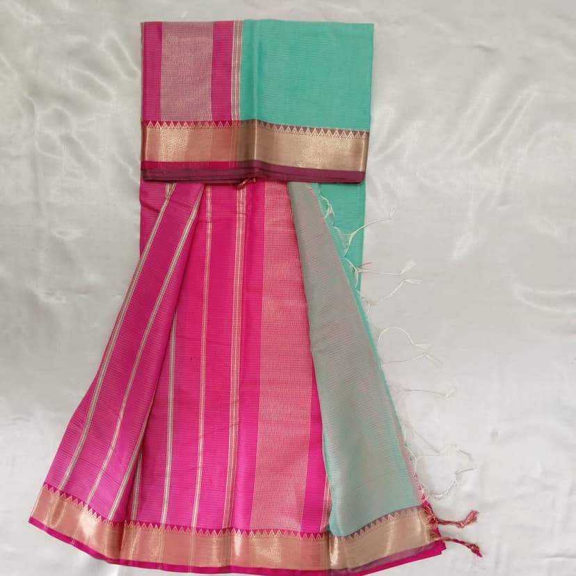 Cotton Saree with Blouse - Mint Green view 4