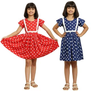 Pretty Elegant Red & Blue Pair Frock & Dress For Girls.