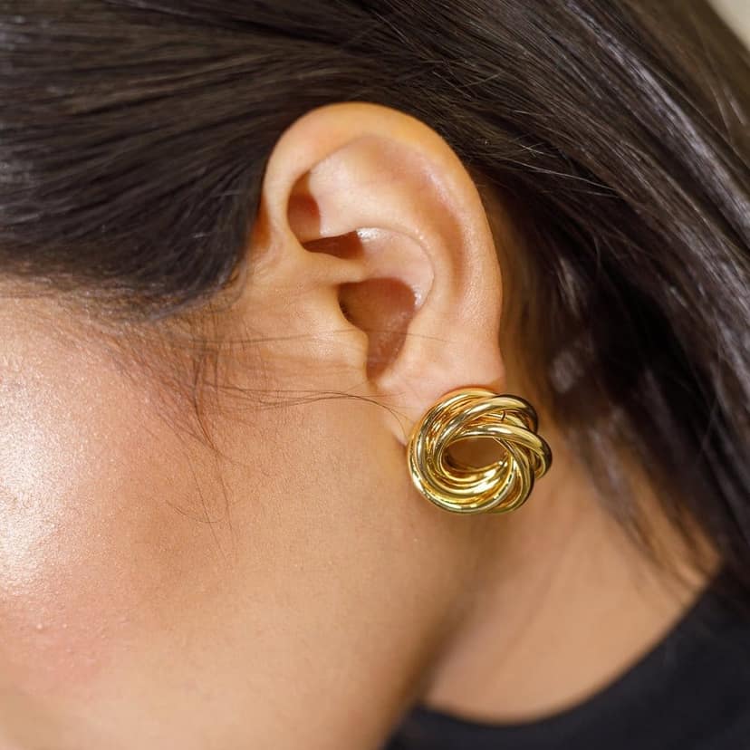 Twisted Gold Stud Earrings view 2