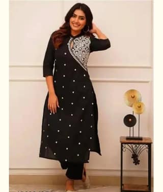 SHREE JEE FABRICS Pack of 1 Rayon Embroidered Straight Women's Kurti - ( BLACK )