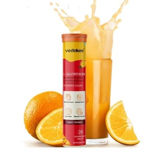 Vedakee L-Glutathione Effervescent Tablets (Orange, 20 Tablets) | Skin Glow, Hydration, Detox & Antioxidant Support | with Vitamin C & E | Glutathione Supplement for Brightening & Anti-Aging