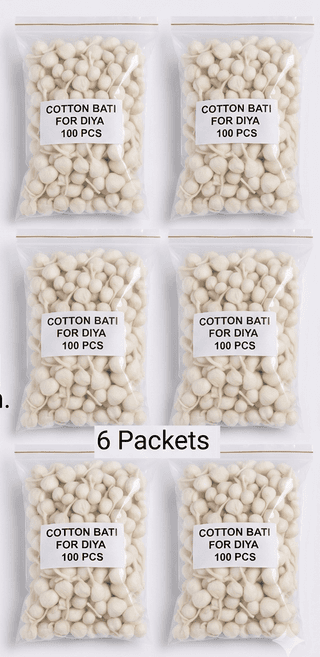 Cotton Bati for Diya - 6 Packets [100 pcs Each packet]