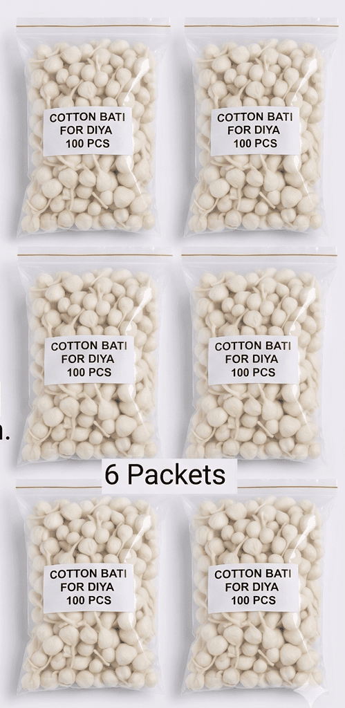 Cotton Bati for Diya - 6 Packets [100 pcs Each packet]