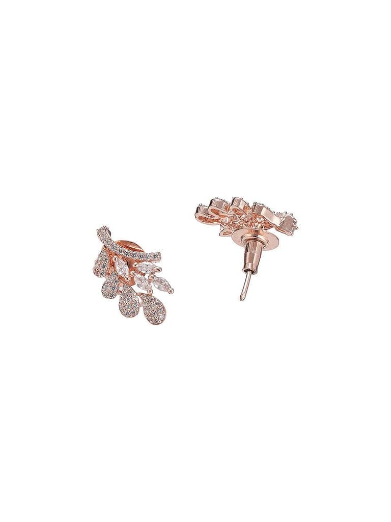 Rose Toned White Zircon Studded Leaf Motif Minimal Pendant Jewellery Set view 10