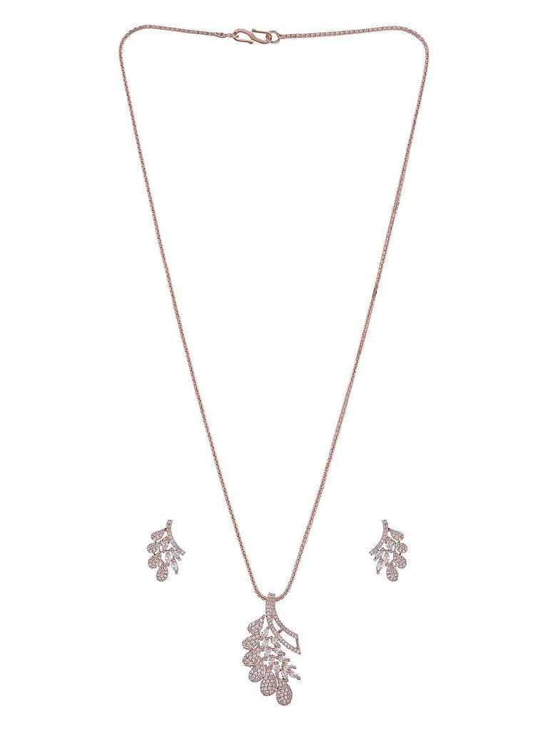 Rose Toned White Zircon Studded Leaf Motif Minimal Pendant Jewellery Set view 8