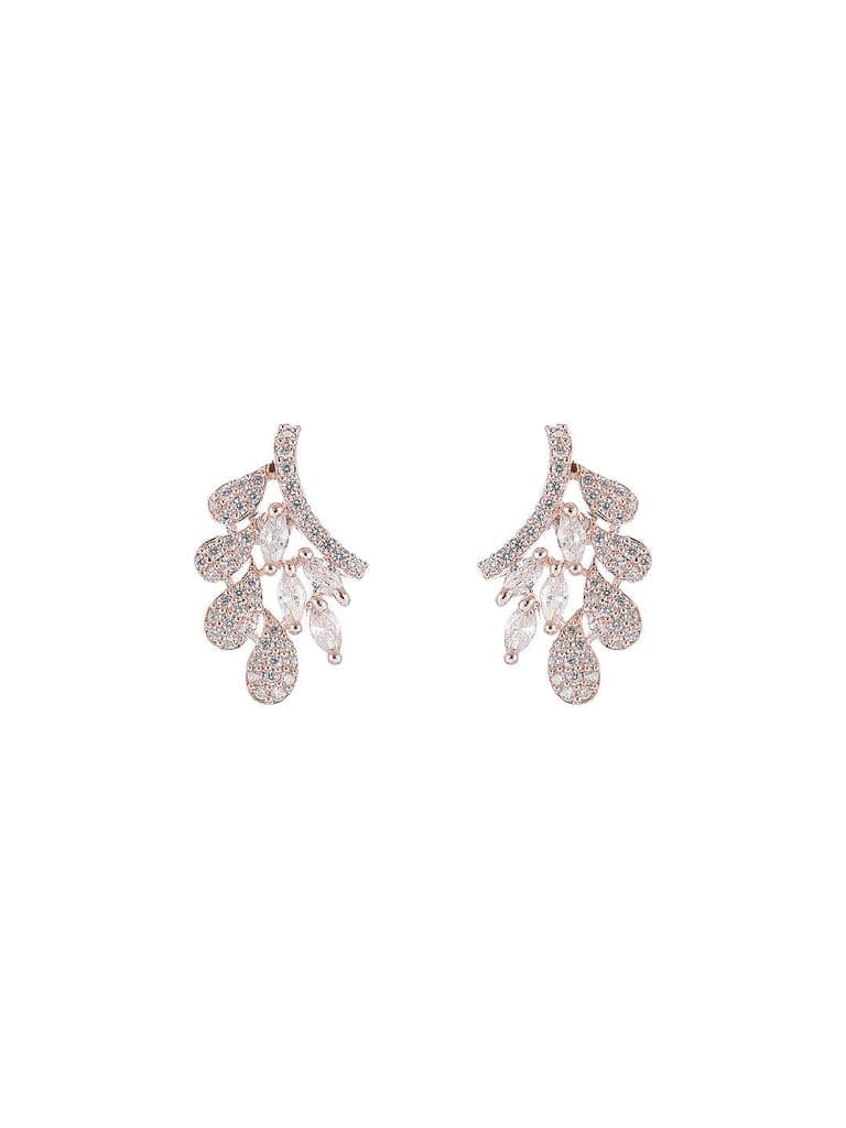 Rose Toned White Zircon Studded Leaf Motif Minimal Pendant Jewellery Set view 9