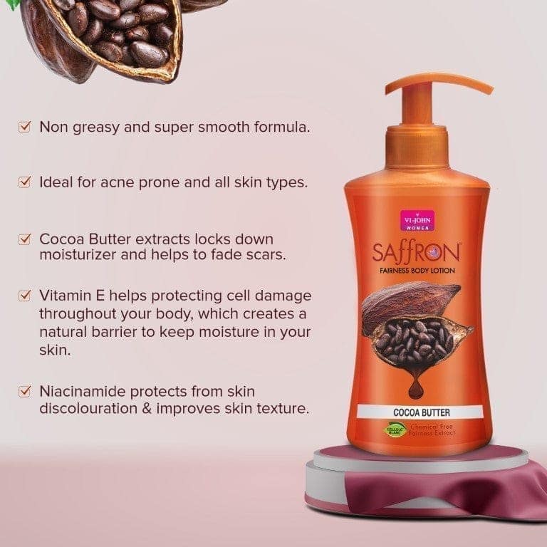 VI-JOHN Women Saffron Chemical Free Cocoa Butter Fairness Body Lotion With & Vitamin E - 250 M view 3
