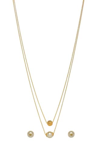 Aarohi13 double pearl necklace with earring set for women