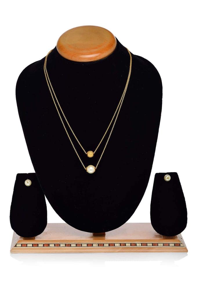 Aarohi13 double pearl necklace with earring set for women view 2