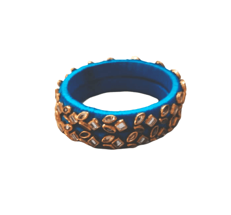 Elegant Blue Silk Thread Bangles with Gold Embellishments (Pair) view 2