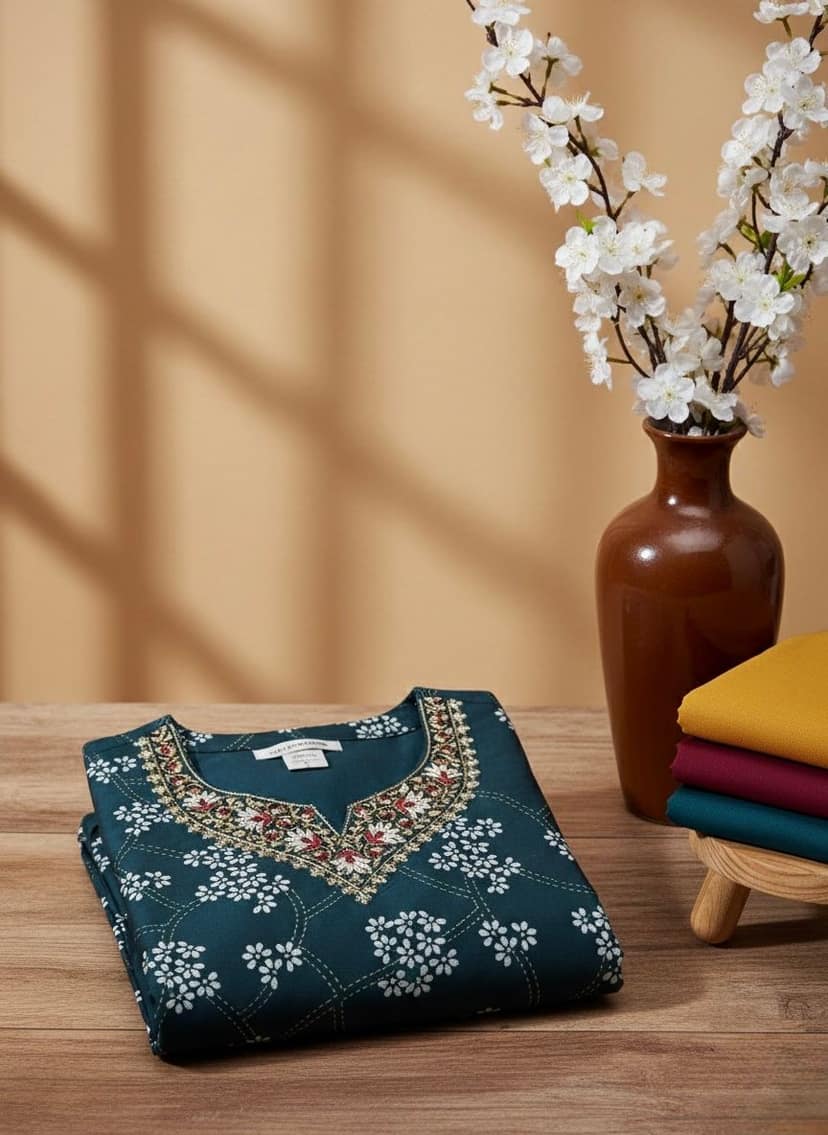 Glamvila Teal Bloom Kurti view 2