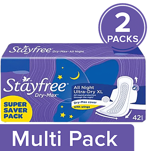 STAYFREE Dry Max All Nights XL - Sanitary Pads For Women, 2x42 pcs (Multipack)