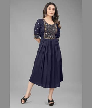 QPEEZ - Blue Rayon Women's Flared Kurti ( Pack of 1 )