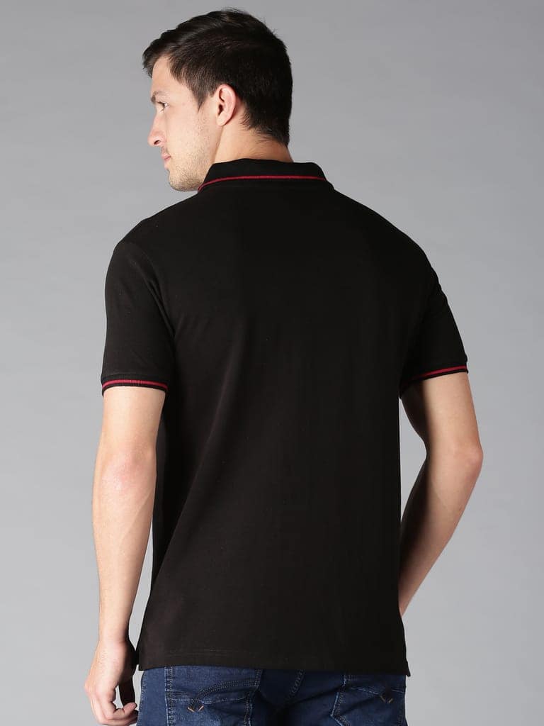 Pure Cotton Black Solid Polo view 3