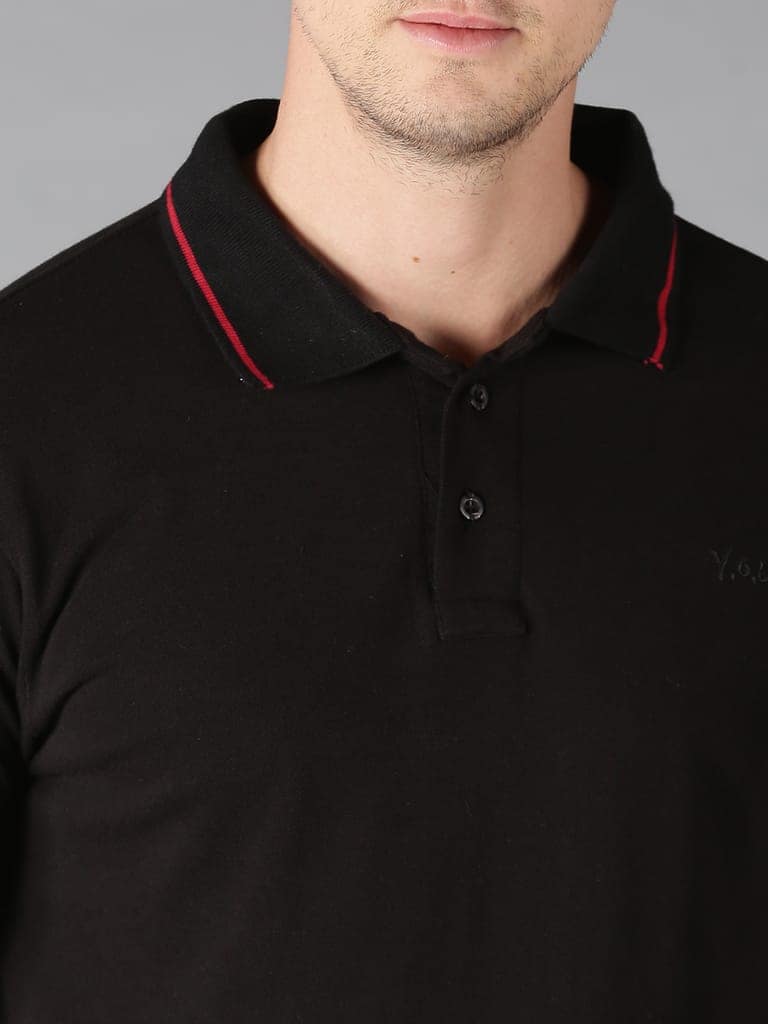 Pure Cotton Black Solid Polo view 5