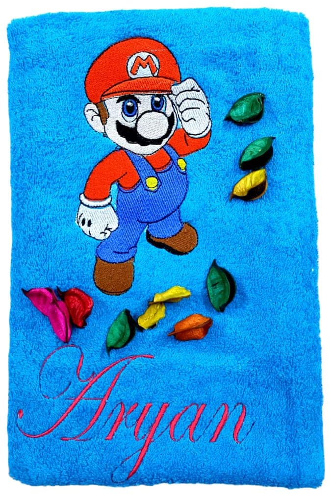 TurtleLittle, Cotton, Super Mario Superhero Personalised Kids Bath Towel, 500 GSM (Set of 1, Blue)