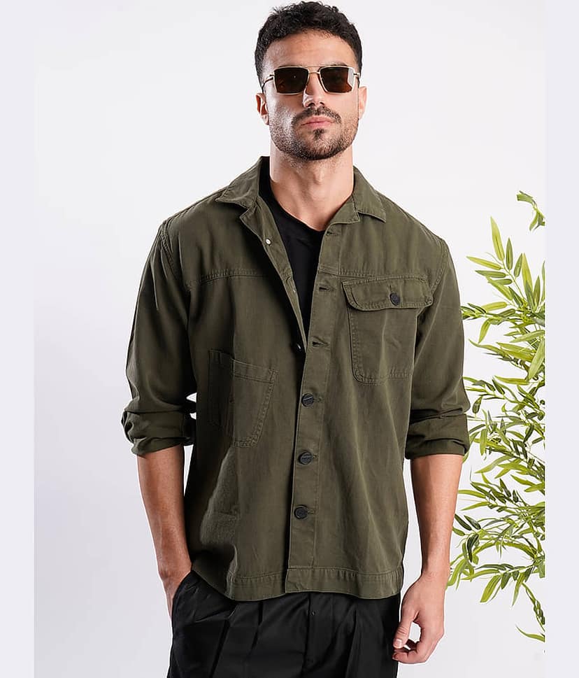 IVOC 100% Cotton Relaxed Fit Solids Full Sleeves Men's Casual Shirt - Olive ( Pack of 1 )