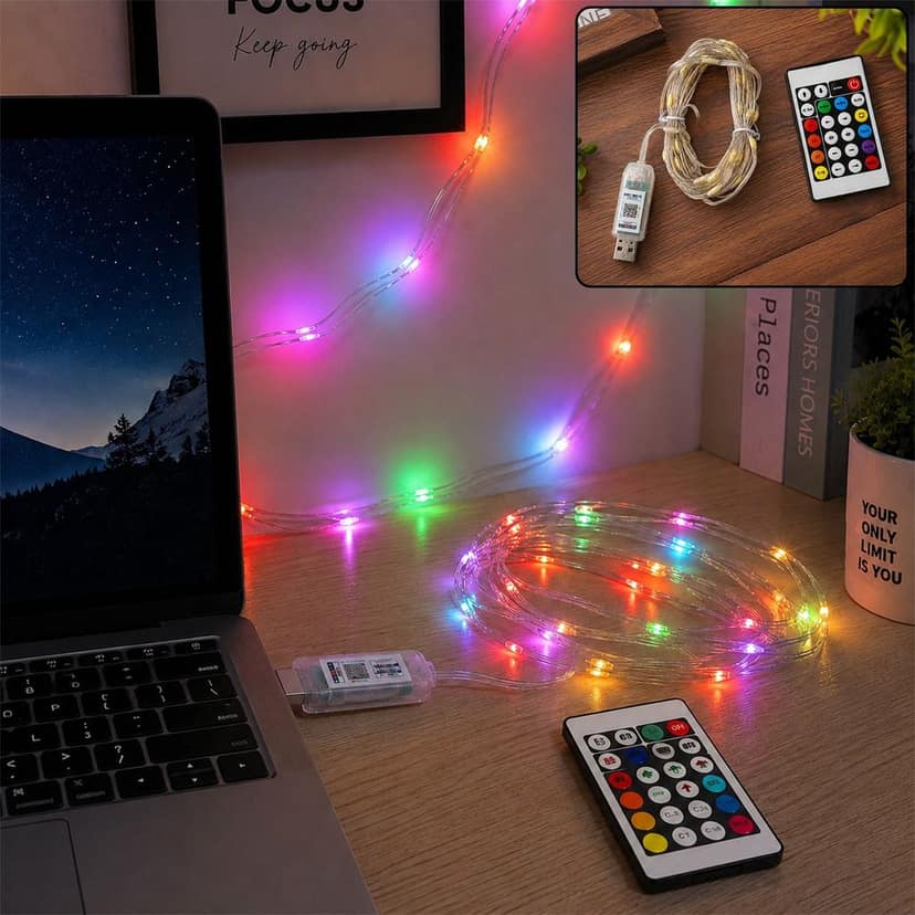 USB RGB LED Festival String Light Series with Remote for Home Decor (1 Pc)