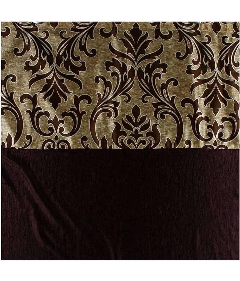 Phyto Home Floral Semi-Transparent Eyelet Door Curtain 7 ft Pack of 2 -Brown view 2