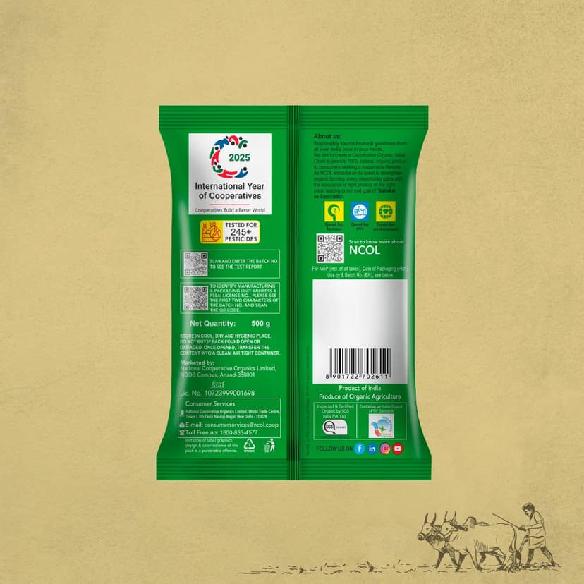 Bharat Organics Unpolished Toor (Arhar) Dal - 500g view 2