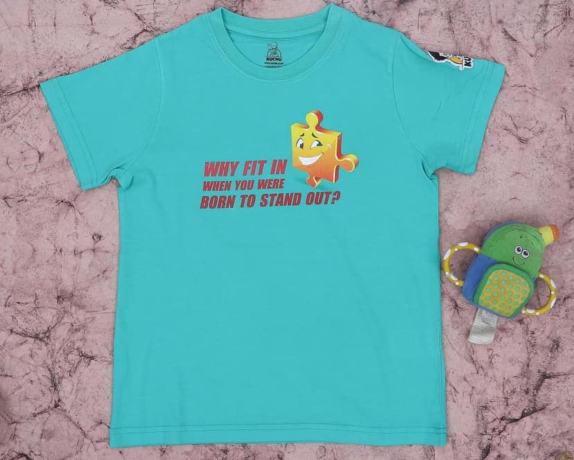 KUCHU Unisex T-Shirt | Why Fit in Print | 6–7 Years | Cotton Modal Fabric | Soft Feel | Breathable | Digitally Printed | Vibrant Colour Teal view 5
