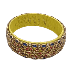 Designer Silk Thread Bangle Set for Women - Yellow view 3