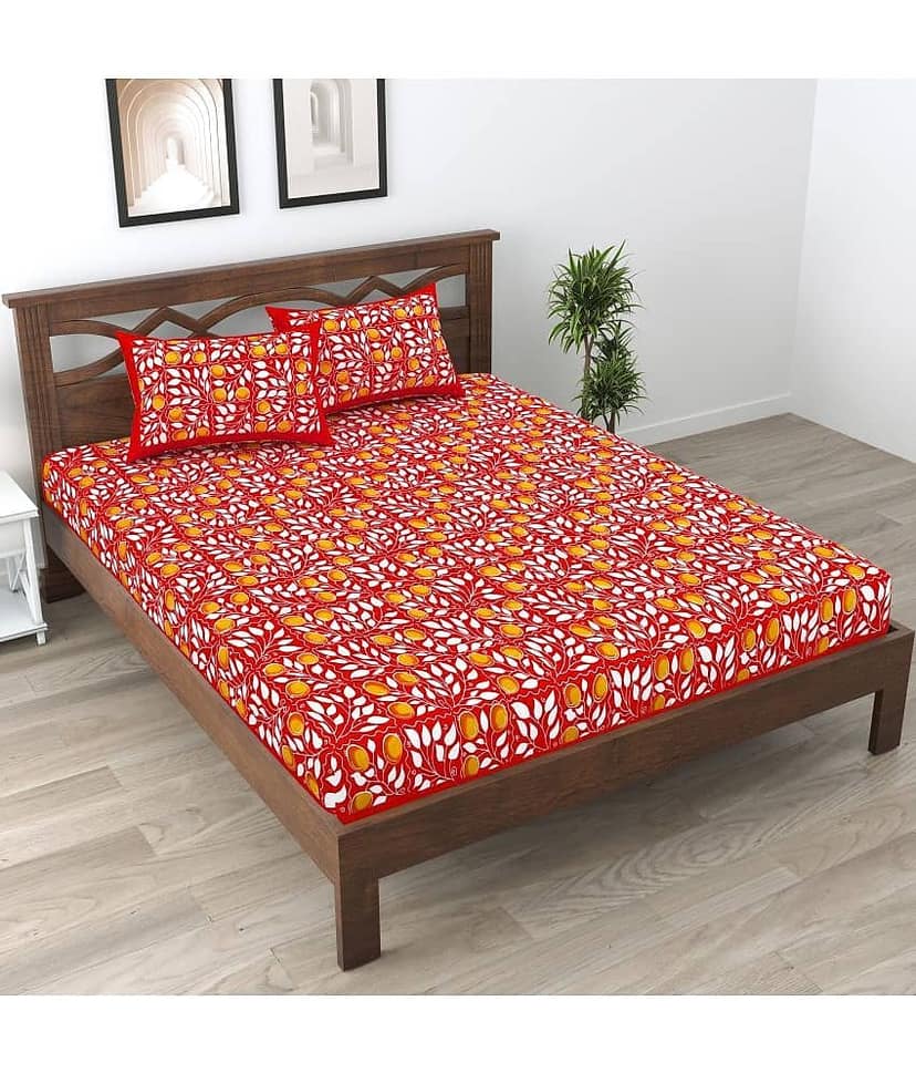 Cosito Cotton 1 Double Bedsheet with 2 Pillow Covers ( Red )