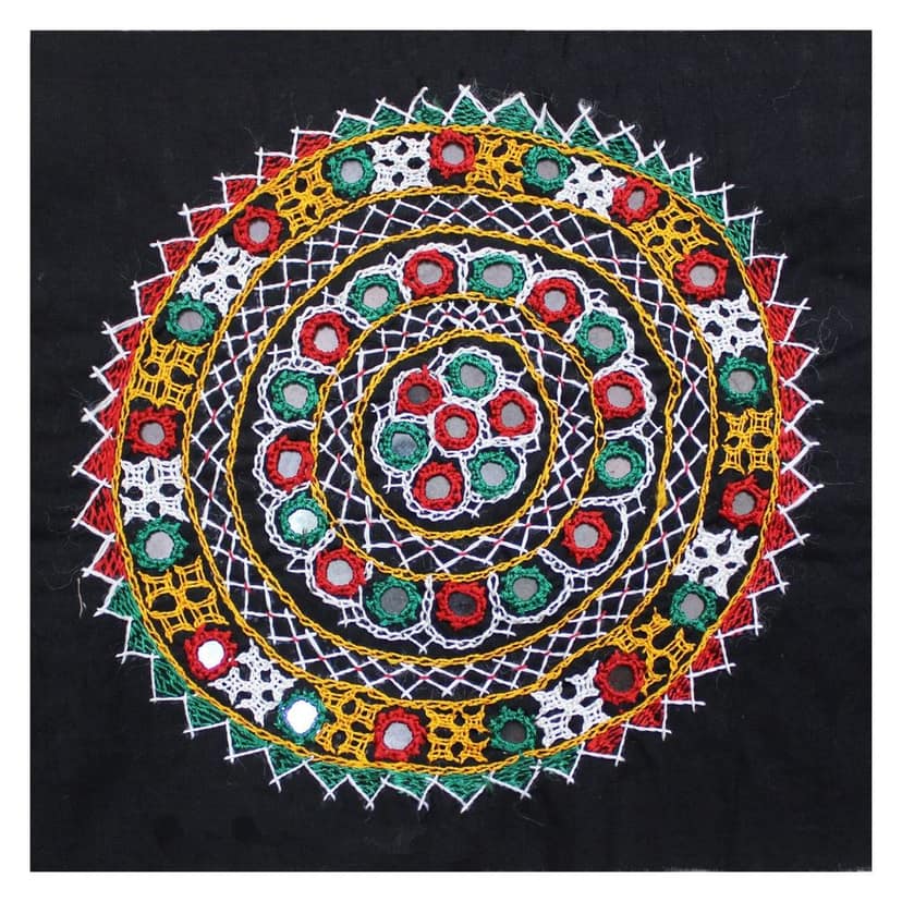 Garvi Gurjari (A Gujarat Govt Enterprise) Cotton Multicolor Hand Embroidered Patch with Mirror Work(GGCMEP60)