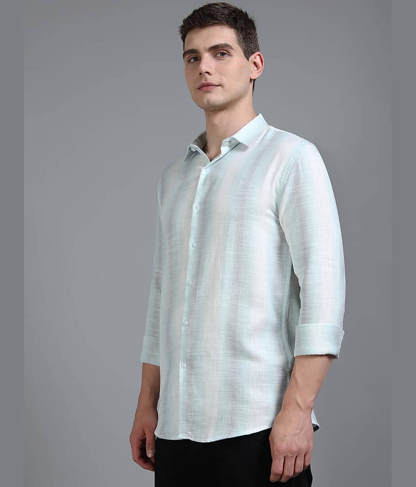 Paul Street 100% Cotton Slim Fit Striped Full Sleeves Men's Casual Shirt - Beige ( Pack of 1 ) view 3