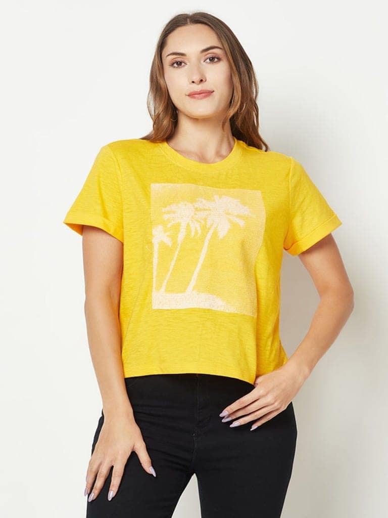 Yellow Embroidered T-Shirt view 4