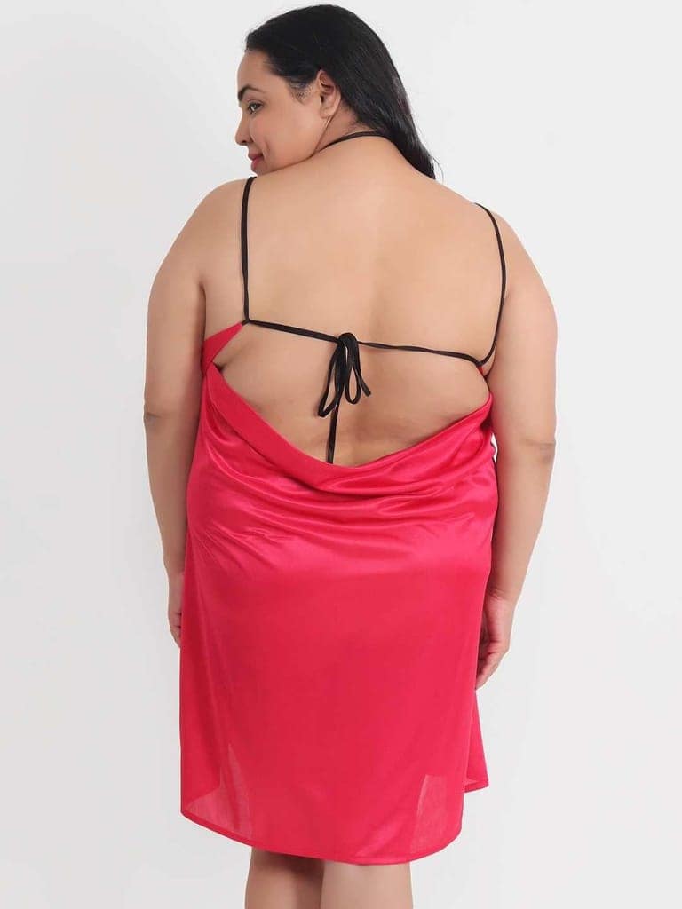Plus Size Sexy Solid Satin Cherry Babydoll and Bikini Dress Dress for Honeymoon BB37C view 5