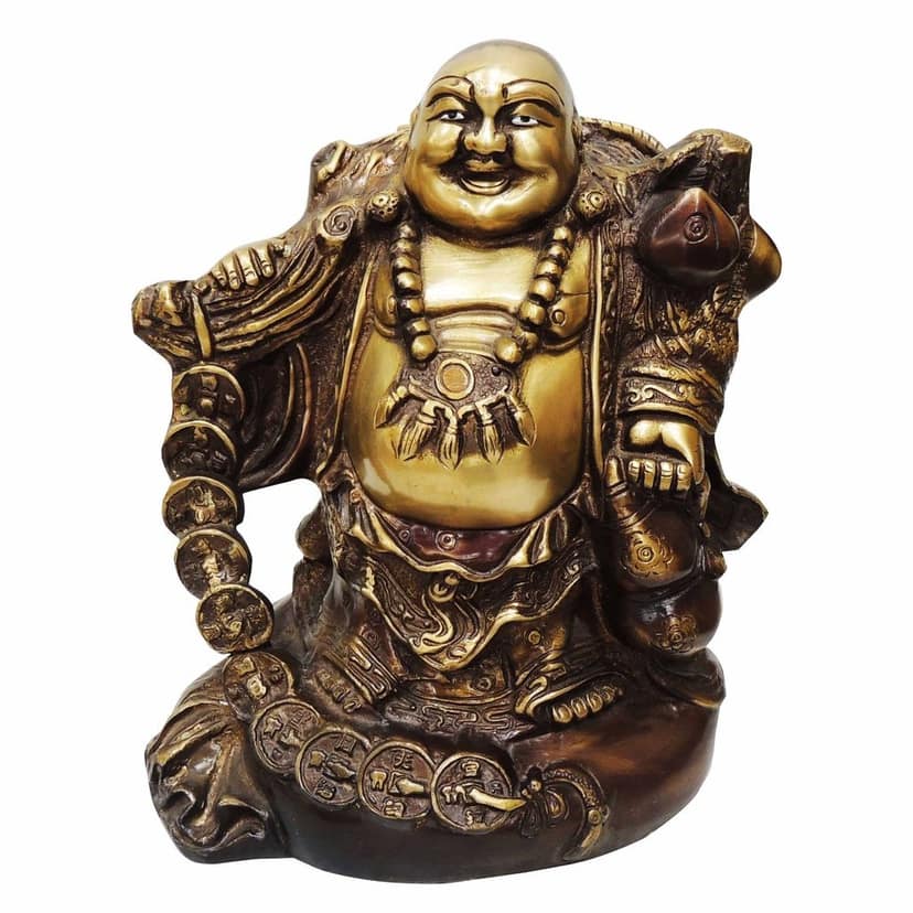 Brass Antique Laughing Buddha Statue - Good Luck Feng Shui Idol, Height : 10.5 Inch (BSMAS795 A) view 2